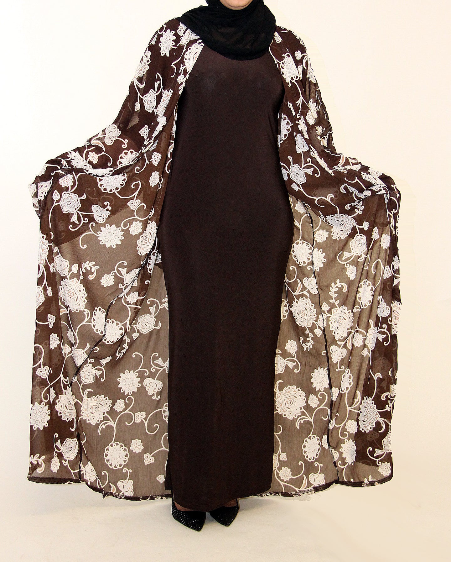 Suhana Floral Chocolate Brown Abaya